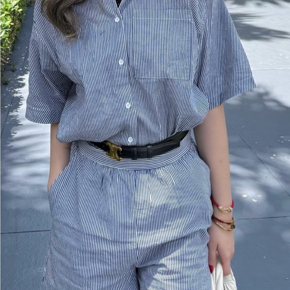‼️WOW‼️BOTENGA VENETA‼️Grey & White Pinned Striped Button Down Shirt & shorts.
